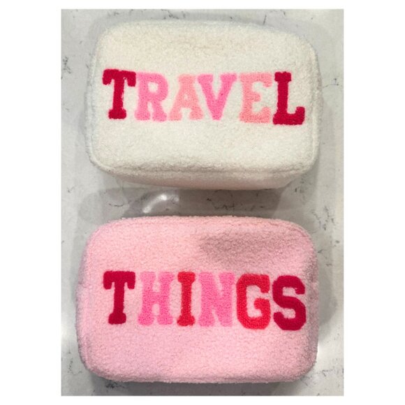 Cute Travel Toiletries Bag Pouch Set in Pink and White - Picture 1 of 8